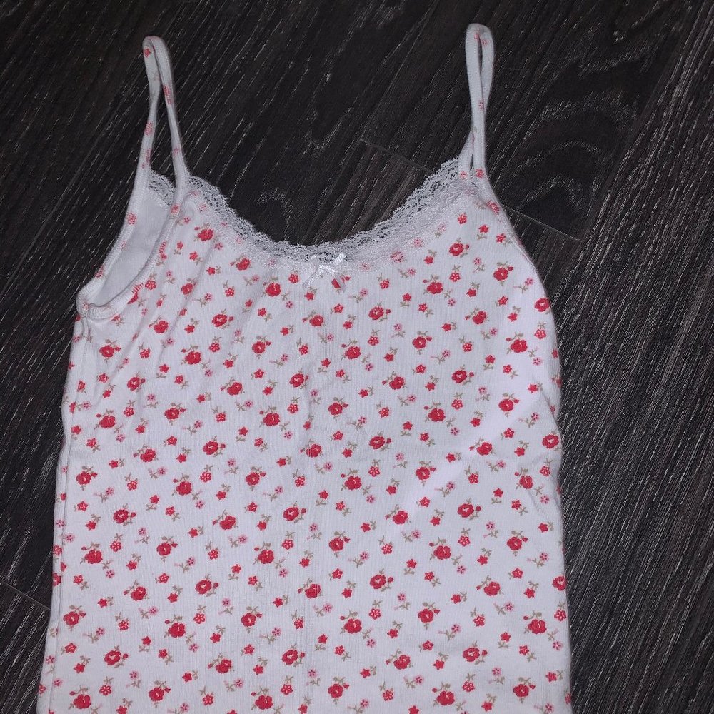 Brandy Red Floral Lace Tank with Bow